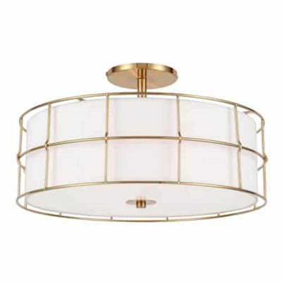 Alcala 3 Light Incandescent Aged Brass Semi-Flush Mount Fixture w/White Shade