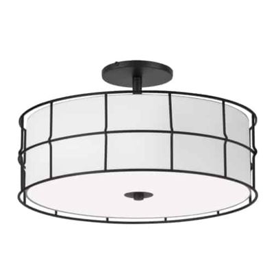 Alcala 3 Light Incandescent Matte Black Semi-Flush Mount Fixture w/White Shade