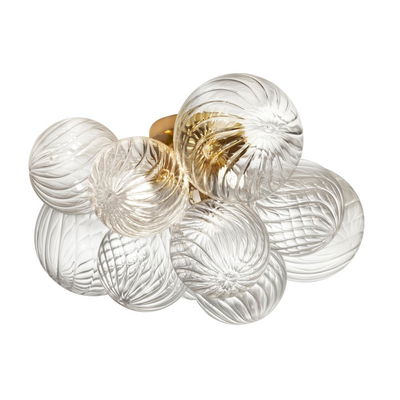 Charlize 3 Light Flush Mount, Aged Brass w/ Clear Spiral Glass