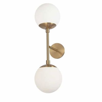 Dayana 2 Light Halogen Aged Brass Wall Sconce w/ White Glass