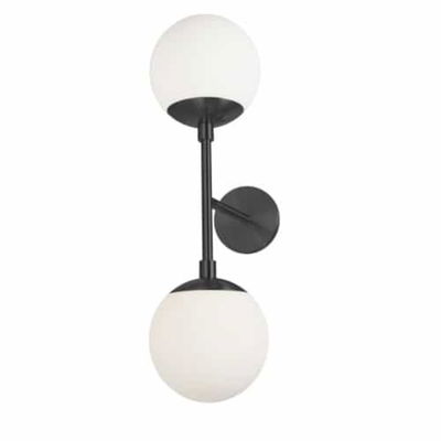 Dayana 2 Light Halogen Matte Black Wall Sconce w/ White Glass