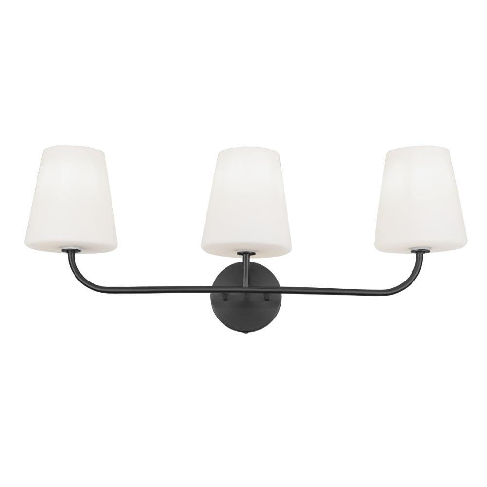 Eleanor 3 Light Incandescent Vanity Matte Black with White Opal Glass
