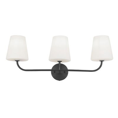 Eleanor 3 Light Incandescent Vanity Matte Black with White Opal Glass