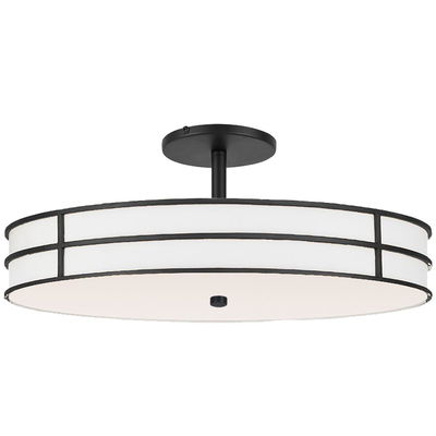 Fulvia 3 Light Semi-Flush in Matte Black w/ White Fabric Shade