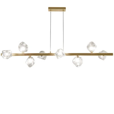 Pearlene 8 Light Halogen Horizontal Pendant, Aged Brass w/ Clear Glass