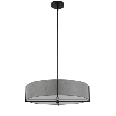 Preston 4 Light Incandescent Pendant, Matte Black with Grey Shade