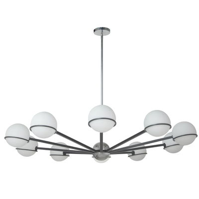 Sofia 10 Light Halogen Chandelier, Matte Black / Polished Chrome with White Opal Glass