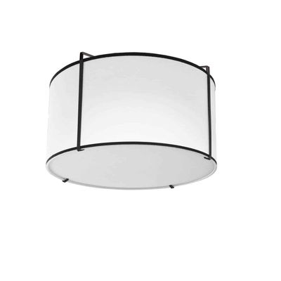 Trapezoid 2 Light Flush Mount Drum Black Shade w/ White Fabric Diffuser 