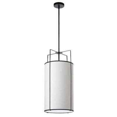 Trapezoid 4 Light Pendant Black/White Drum Shade w/ White Fabric Diffuser 