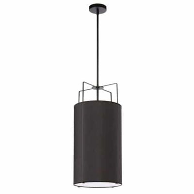 Trapezoid 4 Light Pendant Black Drum Shade w/ White Fabric Diffuser 