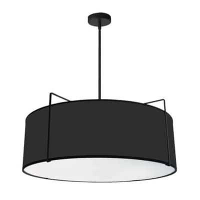 Trapezoid 4 Light Drum Pendant Black Shade w/ White Fabric Diffuser 