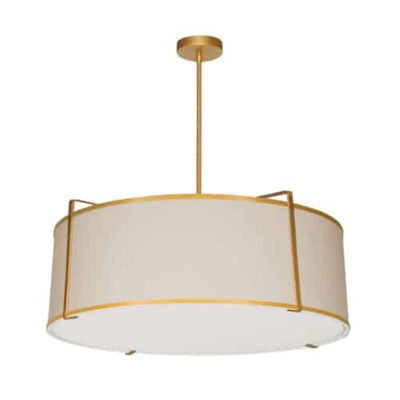 Trapezoid 4 Light Drum Pendant Gold/Cream Shade w/ White Fabric Diffuser 