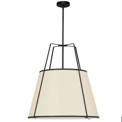 Trapezoid 3 Light Trapezoid Pendant Black/Cream Drum Shade w/ White Fabric Diffuser