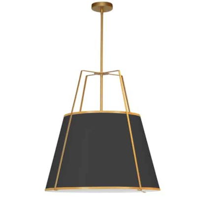 Trapezoid 3 Light Trapezoid Pendant Gold/Black Shade w/ White Fabric Diffuser 