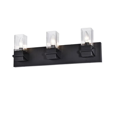 Veronica 3 Light Incandescent Vanity, Matte Black w/ Clear Glass