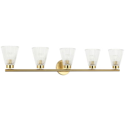 Vienna 5 Light Incandescent Vanity Aged Brass with Clear Ribbed Glass