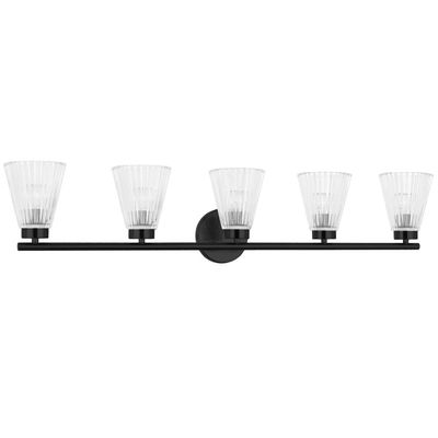 Vienna 5 Light Incandescent Vanity Matte Black with Clear Ribbed Glass