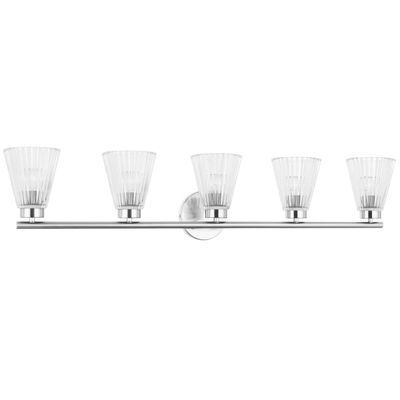 Vienna 5 Light Incandescent Vanity Polished Chrome with Clear Ribbed Glass