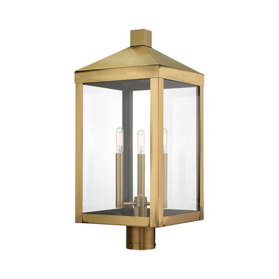Nyack 3 Light Antique Brass Outdoor Post Top Lantern