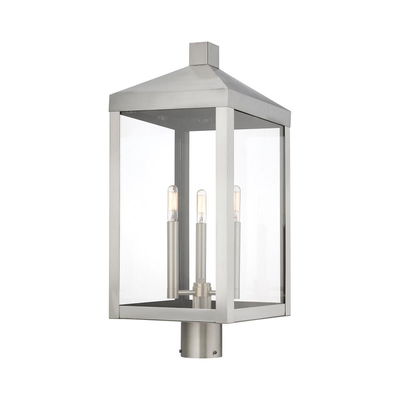 Nyack 3 Light Brushed Nickel Outdoor Post Top Lantern