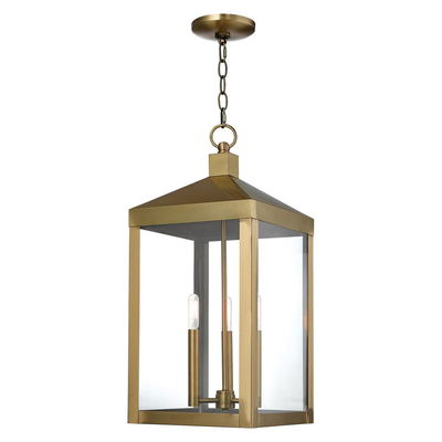 Nyack 3 Light Antique Brass Outdoor Pendant Lantern