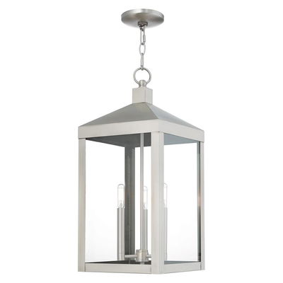 Nyack 3 Light Brushed Nickel Outdoor Pendant Lantern