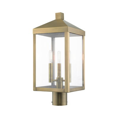 Nyack 3 Light Antique Brass Outdoor Post Top Lantern