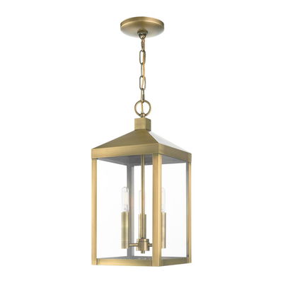 Nyack 3 Light Antique Brass Outdoor Pendant Lantern