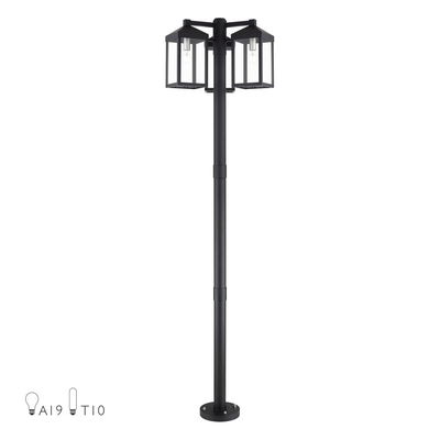 Nyack Multi Head Black Outdoor Post Light with Brushed Nickel Accents and Clear Glass