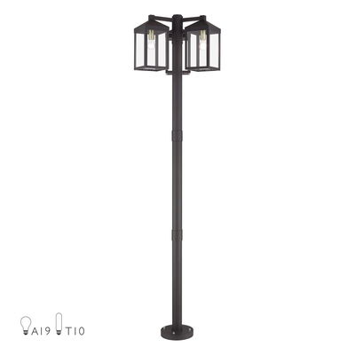 Nyack Multi Head Bronze Outdoor Post Light with Antique Brass Accents and Clear Glass