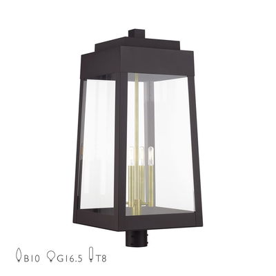 Oslo 4 Light Bronze Outdoor Extra Large Post Top Lantern with Antique Brass Candles
