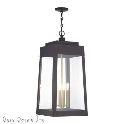 Oslo 4 Light Bronze Outdoor Extra Large Pendant Lantern with Antique Brass Candles
