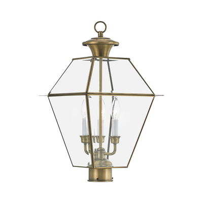 Westover 3 Light Antique Brass Outdoor Post Top Lantern