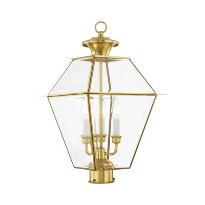 Westover 3 Light Polished Brass Outdoor Post Top Lantern