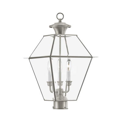 Westover 3 Light Brushed Nickel Post Top Lantern