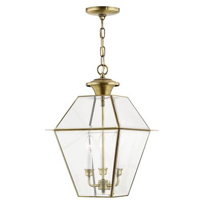 Westover 3 Light Antique Brass Outdoor Lantern 