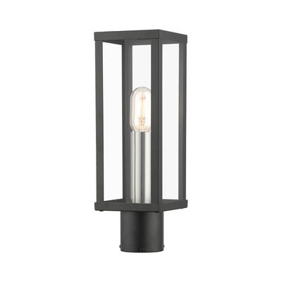 Gaffney 1 Light Black Outdoor Post Top Lantern with Brushed Nickel Finish Accents