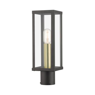Gaffney 1 Light Bronze Outdoor Post Top Lantern with Antique Gold Finish Accents