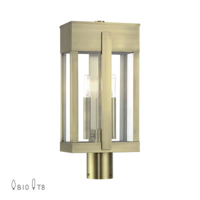 Berksford 2 Light Antique Brass Large Outdoor Post Top Lantern with Clear Glass