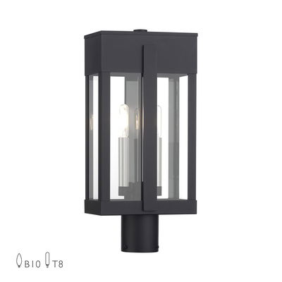 Berksford 2 Light Black Large Outdoor Post Top Lantern with Brushed Nickel Candles and Clear Glass