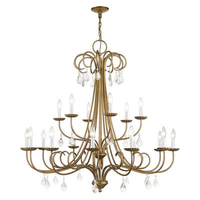 Daphne 18 Light Antique Gold Leaf Extra Large Chandelier with Clear Crystals