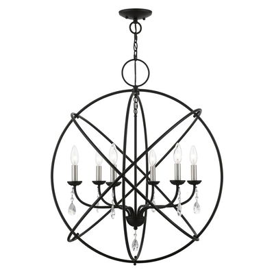 Aria 6 Light Black with Brushed Nickel Finish Candles Globe Pendant Chandelier