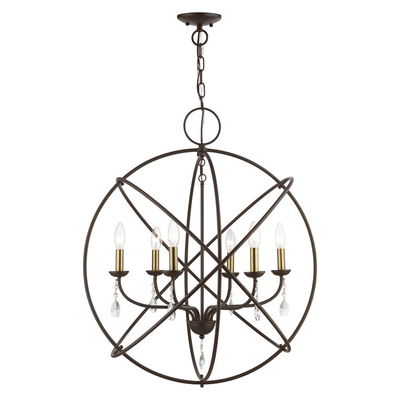 Aria 6 Light Bronze with Antique Brass Finish Candles Globe Pendant Chandelier
