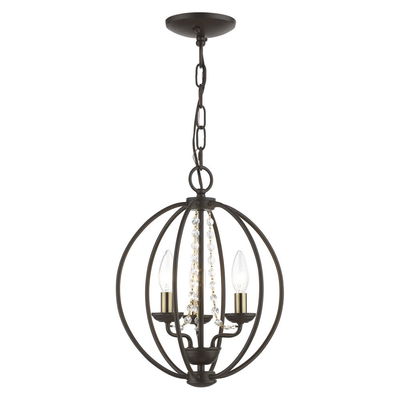 Arabella 3 Light Bronze with Antique Brass Finish Candles Globe Convertible Mini Chandelier/ Semi-Flush
