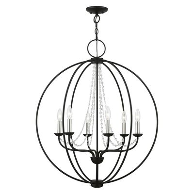 Arabella 6 Light Black with Brushed Nickel Finish Candles Globe Pendant Chandelier