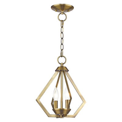 Prism 2 Light Antique Brass Chandelier/Ceiling Mount