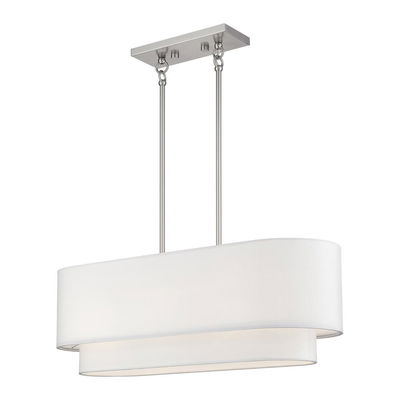 Manorwood 3 Light Brushed Nickel Medium Linear Chandelier with Hand Crafted Off-White Hardback Shades