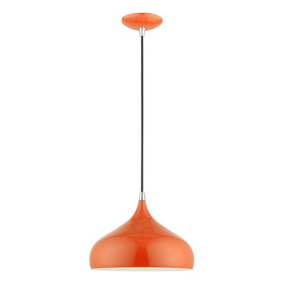 Amador 1 Light Shiny Orange with Polished Chrome Accents Pendant