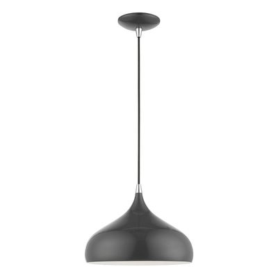 Amador 1 Light Shiny Dark Gray with Polished Chrome Accents Pendant