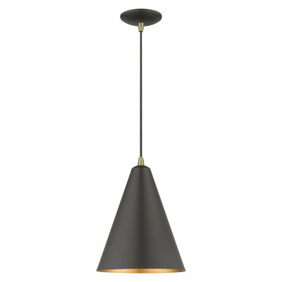 Dulce 1 Light Bronze Cone Pendant with Antique Brass Accents